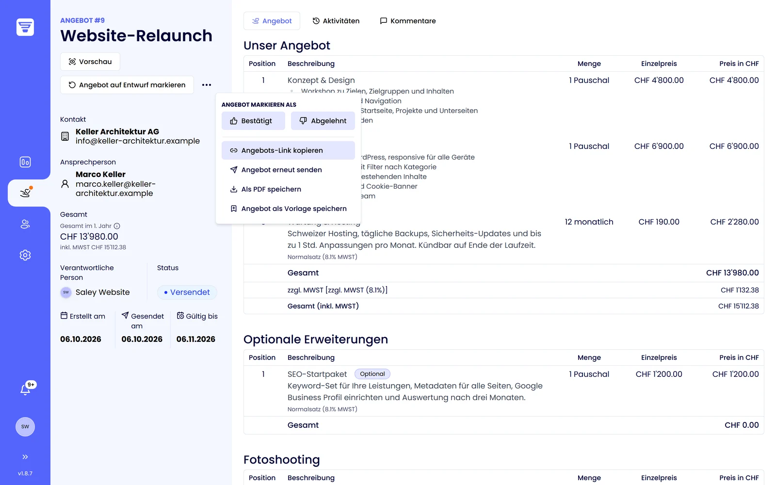 Saley Angebot intern: Aktionen inklusive «Als PDF speichern»