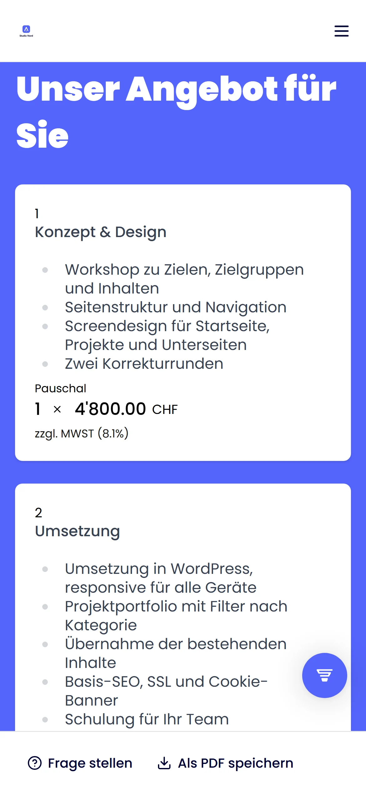 Saley Kundenansicht auf dem Smartphone mit Preis und Akzeptieren / Ablehnen