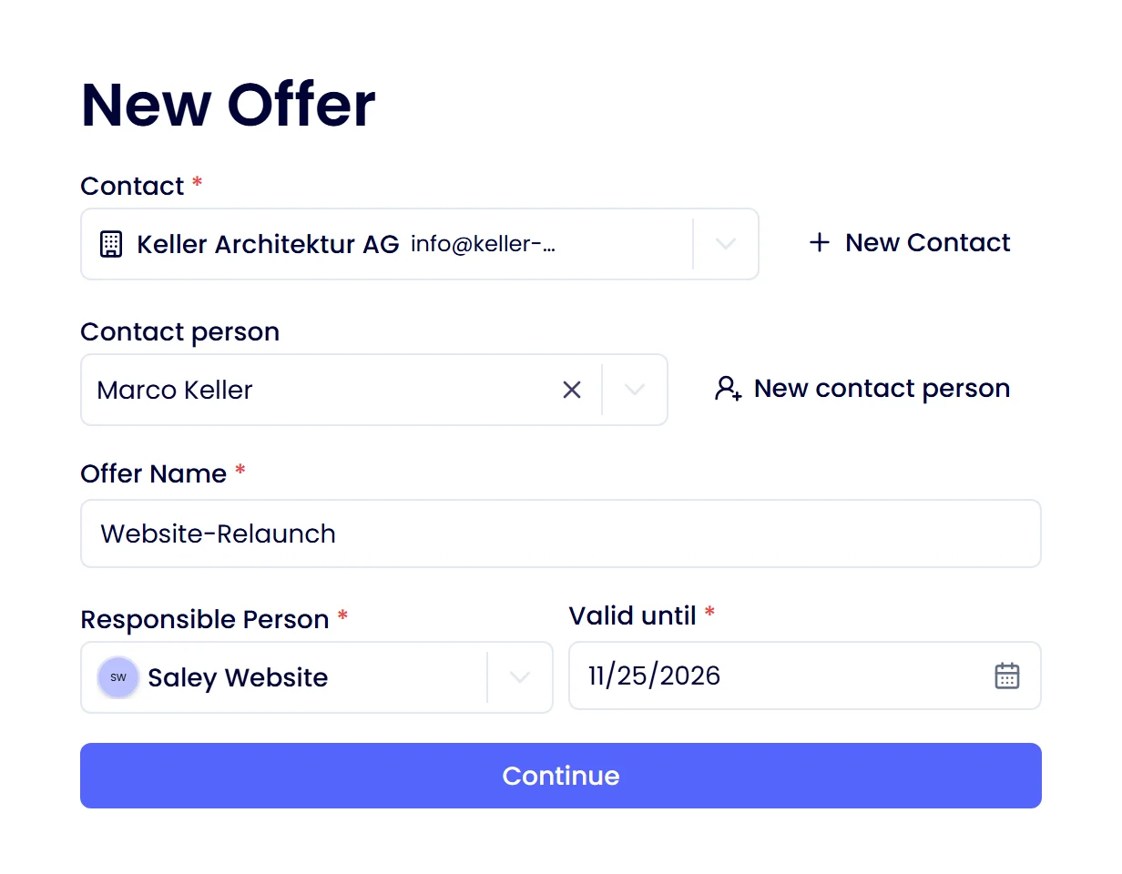 Saley: new proposal with contact, person responsible and “Valid until”