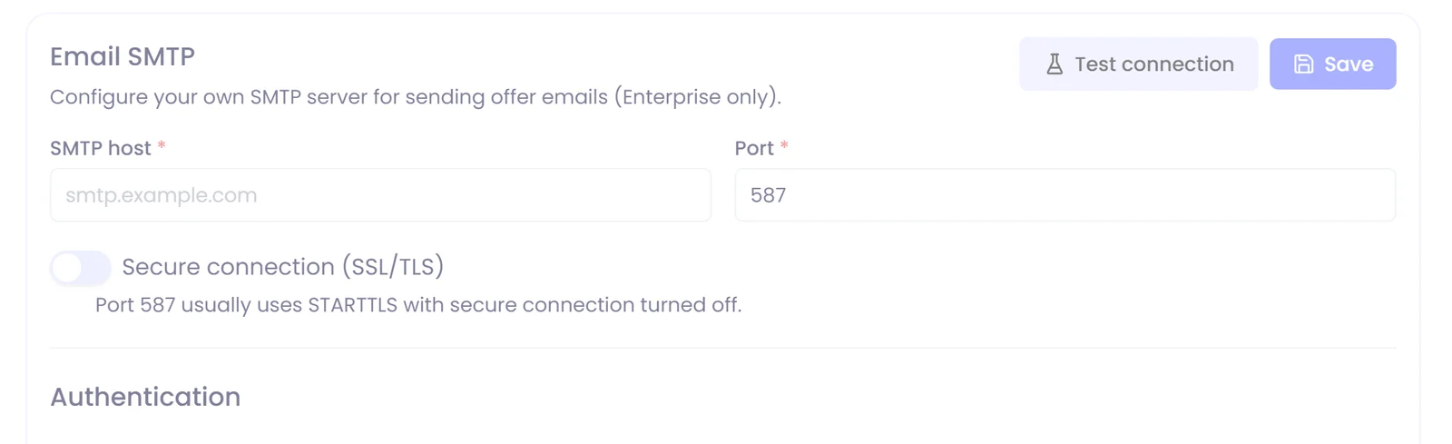 Saley settings: your own SMTP server for sending proposal emails (Enterprise only)