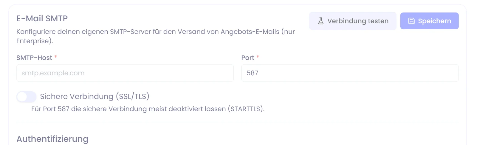 Saley Einstellungen: eigener SMTP-Server für den Versand von Angebots-E-Mails (nur Enterprise)