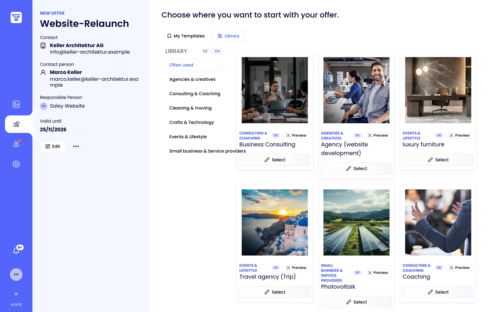 Saley: template library with templates in German and English