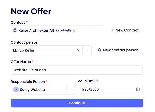Saley: new proposal for a contact with contact person and owner